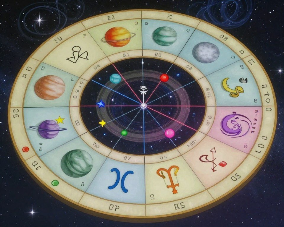 An intricate astrology chart featuring a prominent opposition aspect, illustrated with celestial symbols representing planets in direct alignment across the circle. In the foreground, detailed planetary glyphs, such as Mars and Venus, contrasted in vibrant colors to symbolize dynamic tensions and relationships. The middle ground showcases various astrological houses, lightly colored to indicate their influence on personality and interpersonal connections. In the background, a starry night sky fills the scene, with ethereal cosmic swirls creating a sense of depth and a mystical atmosphere. Soft, ambient lighting envelops the chart, enhancing the intricacies of the aspect lines. The overall mood is contemplative yet vibrant, inviting viewers to reflect on how these astrological aspects shape their behaviors and relationships.