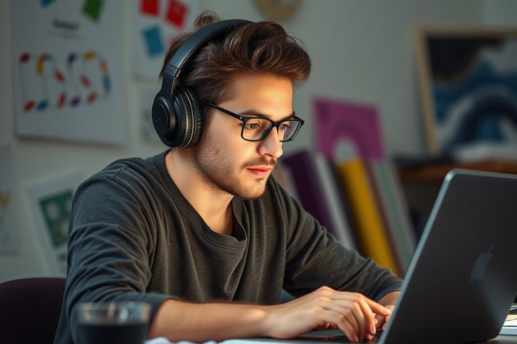 Artist using brainwave entrainment for creative work Artist using brainwave entrainment for creative work