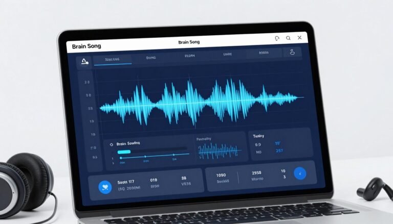 Brain Song audio program interface showing soundwave patterns and memory enhancement features