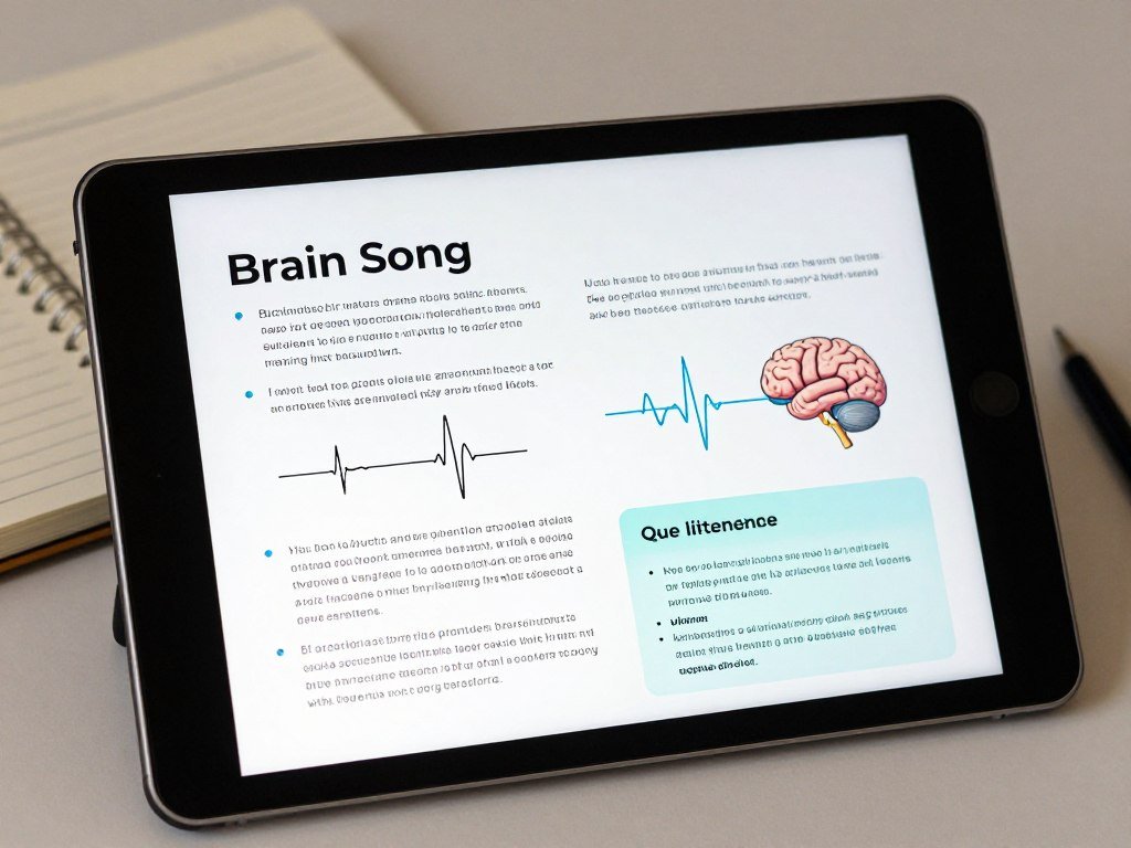 Brain Song user guide displayed on tablet showing program instructions Brain Song user guide displayed on tablet showing program instructions