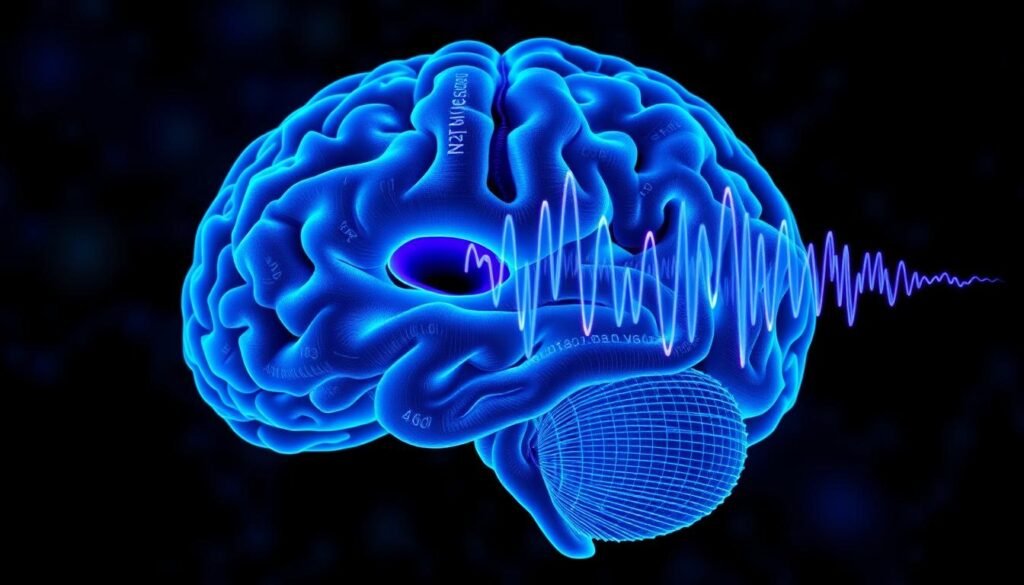 Brain scan showing active hippocampus region during theta wave activity Brain scan showing active hippocampus region during theta wave activity
