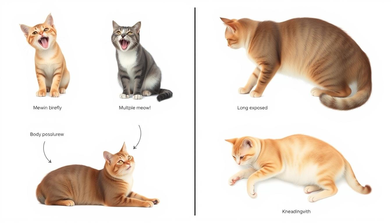 Cat demonstrating different vocalizations and body postures that are explained in the how to speak cat guide