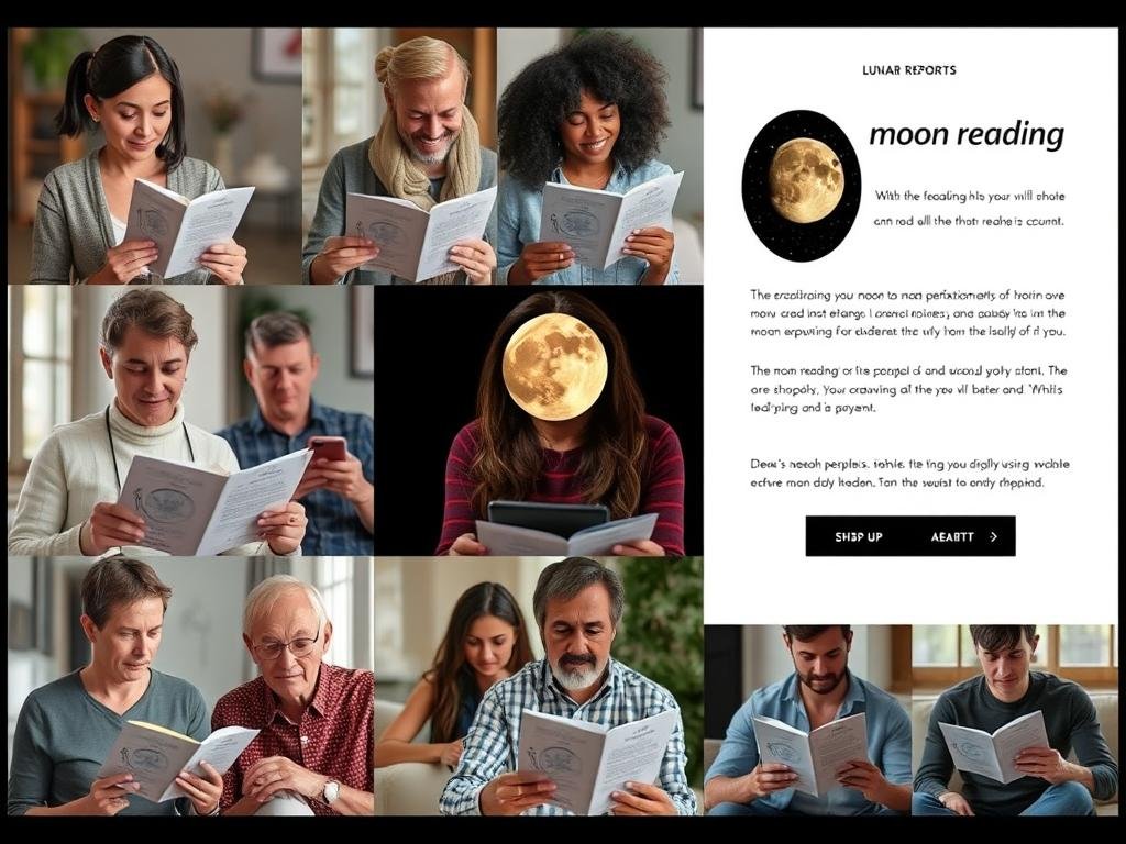 Collage of users sharing their experiences with Moon Reading service Collage of users sharing their experiences with Moon Reading service