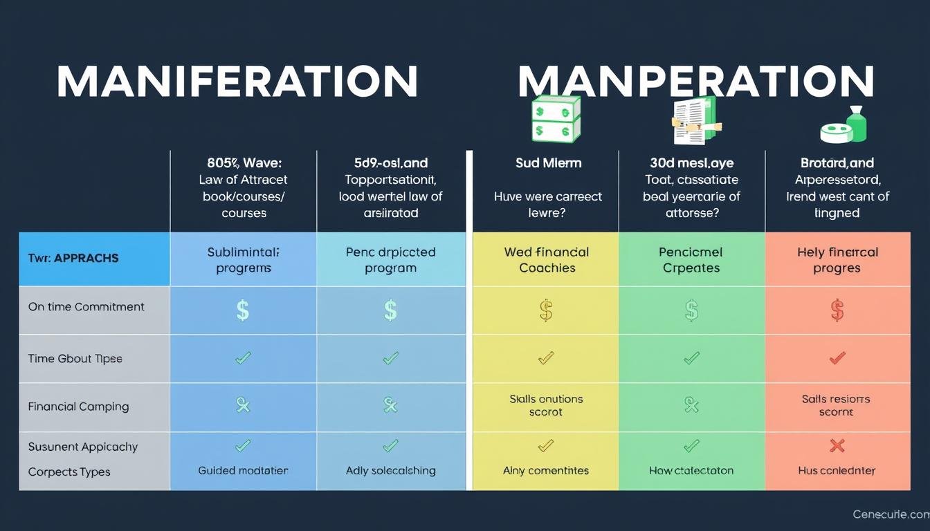 Comparison of different manifestation approaches including attract money frequency programs