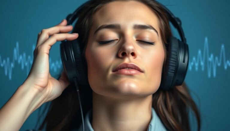 Person listening to Billionaire Brain Wave audio with headphones while relaxing