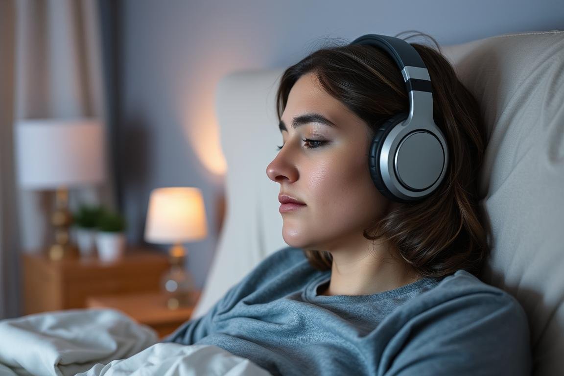 Person using brainwave entrainment for better sleep