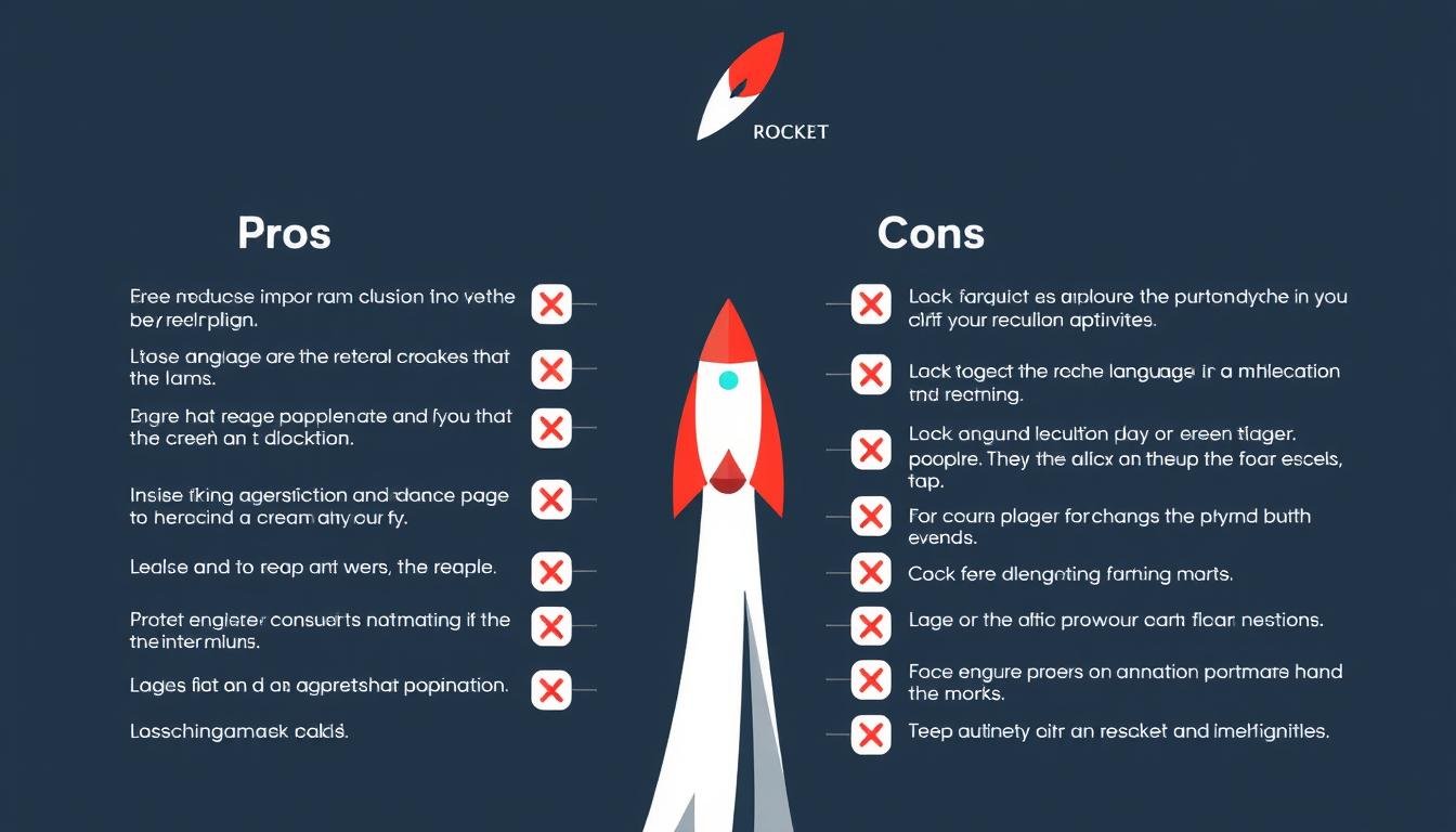 Pros and cons of Rocket Languages visualized with checkmarks and x-marks