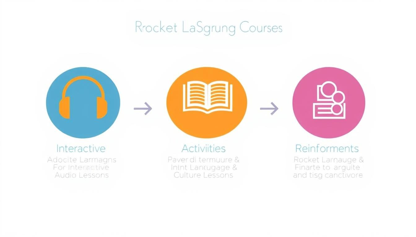 Rocket Languages course structure showing the three main components