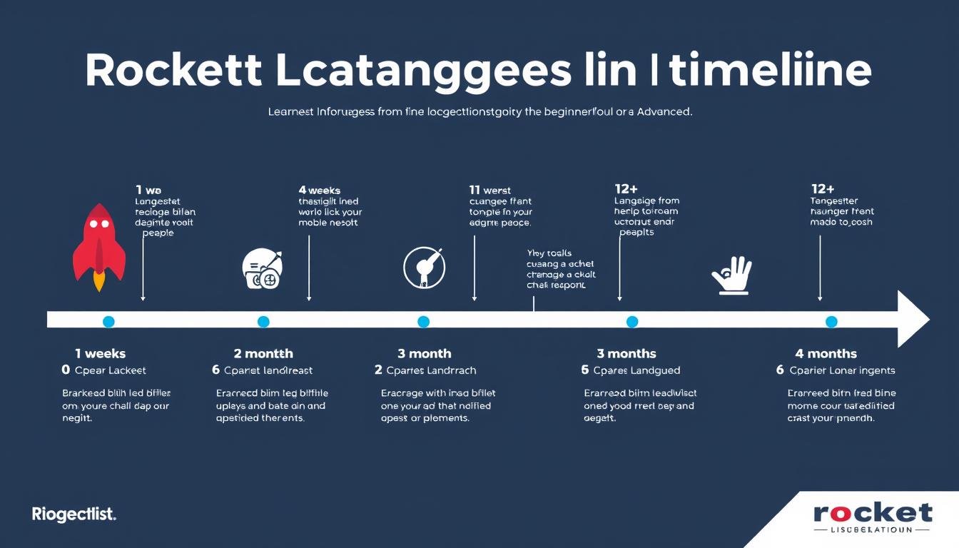 Rocket Languages learning progress timeline from beginner to advanced