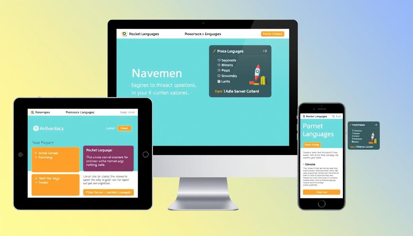 Rocket Languages user interface on desktop and mobile devices