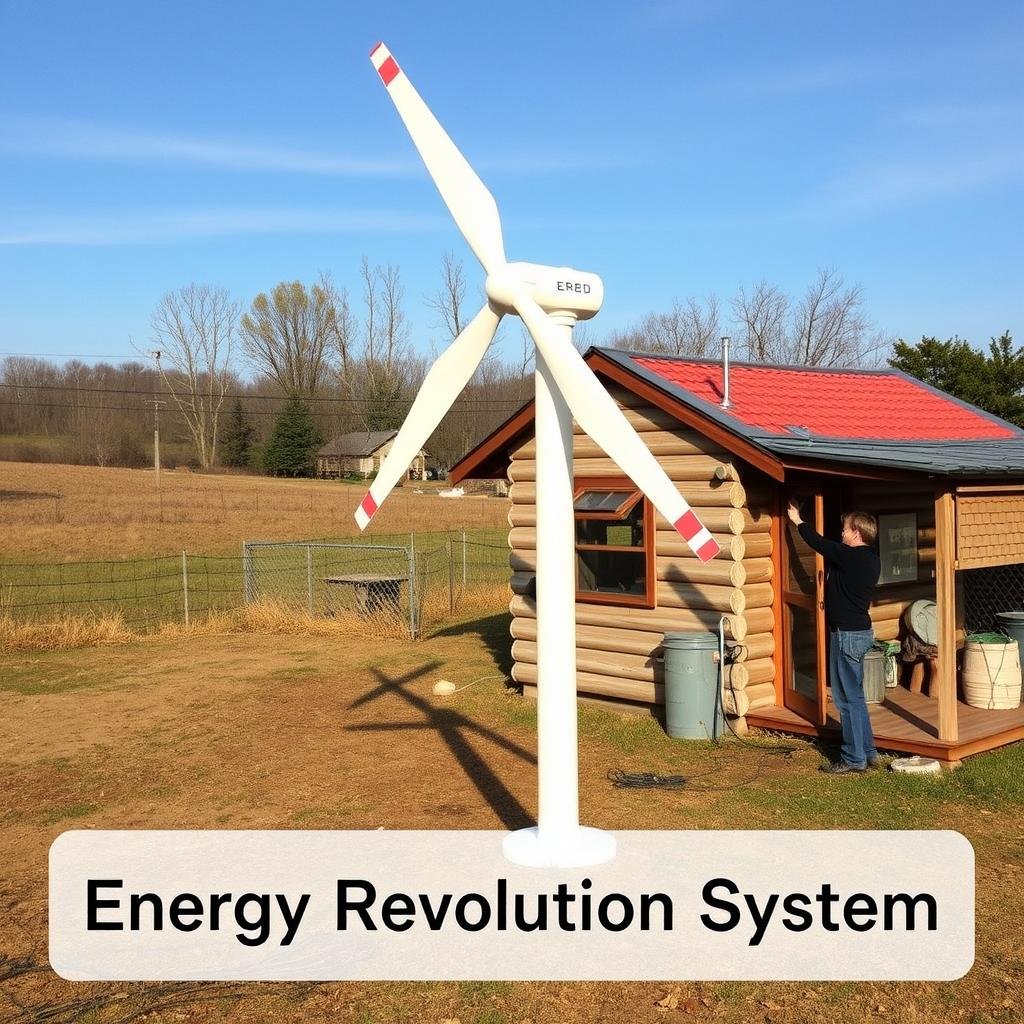 Rural property with wind turbine built using Energy Revolution System to reduce electricity bill Rural property with wind turbine built using Energy Revolution System to reduce electricity bill
