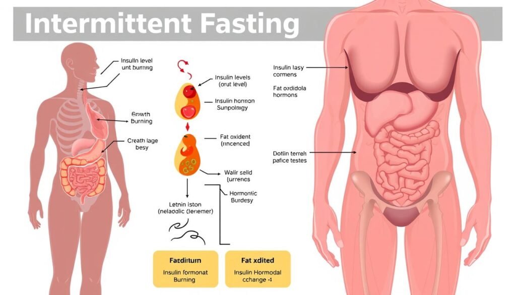 Scientific illustration of how intermittent fasting affects the body's metabolism