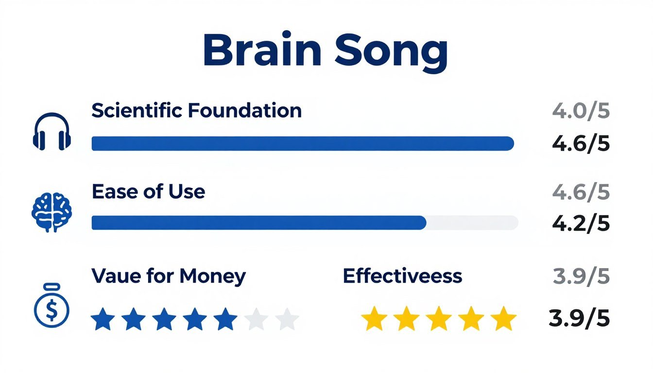 Summary of Brain Song benefits and features with rating indicators