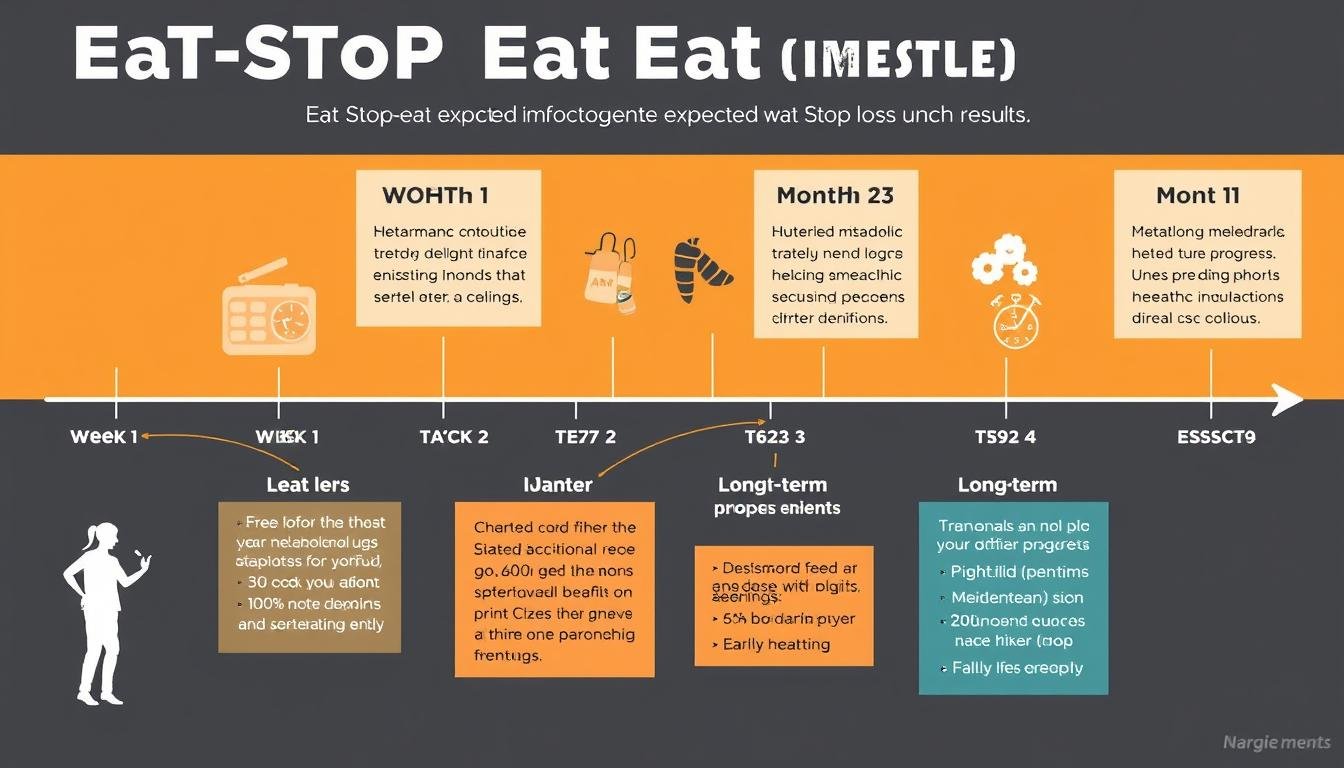 Timeline showing expected results from following the Eat Stop Eat program