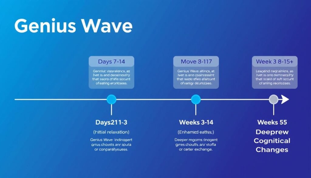 Timeline showing progression of Genius Wave benefits over weeks of use