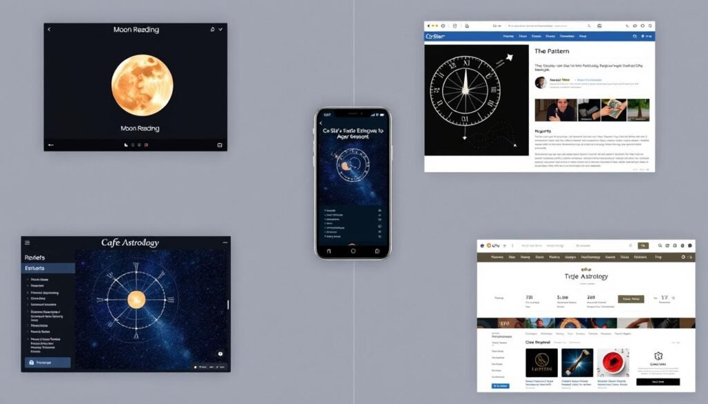 Visual comparison of different astrology services showing their interfaces and reports Visual comparison of different astrology services showing their interfaces and reports