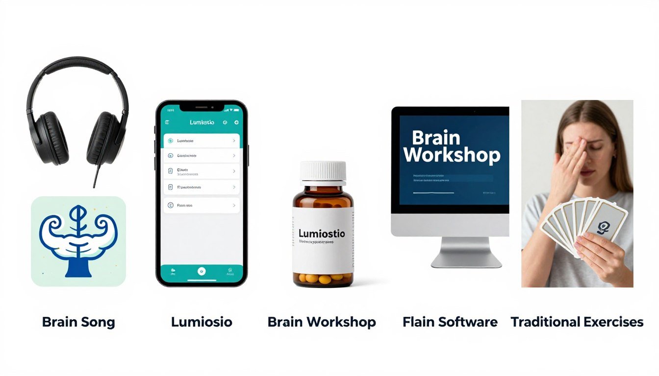 Visual comparison of different memory enhancement methods including Brain Song