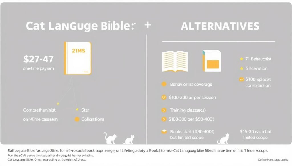 Visual comparison of the value of learning how to speak cat through the Cat Language Bible versus other options Visual comparison of the value of learning how to speak cat through the Cat Language Bible versus other options