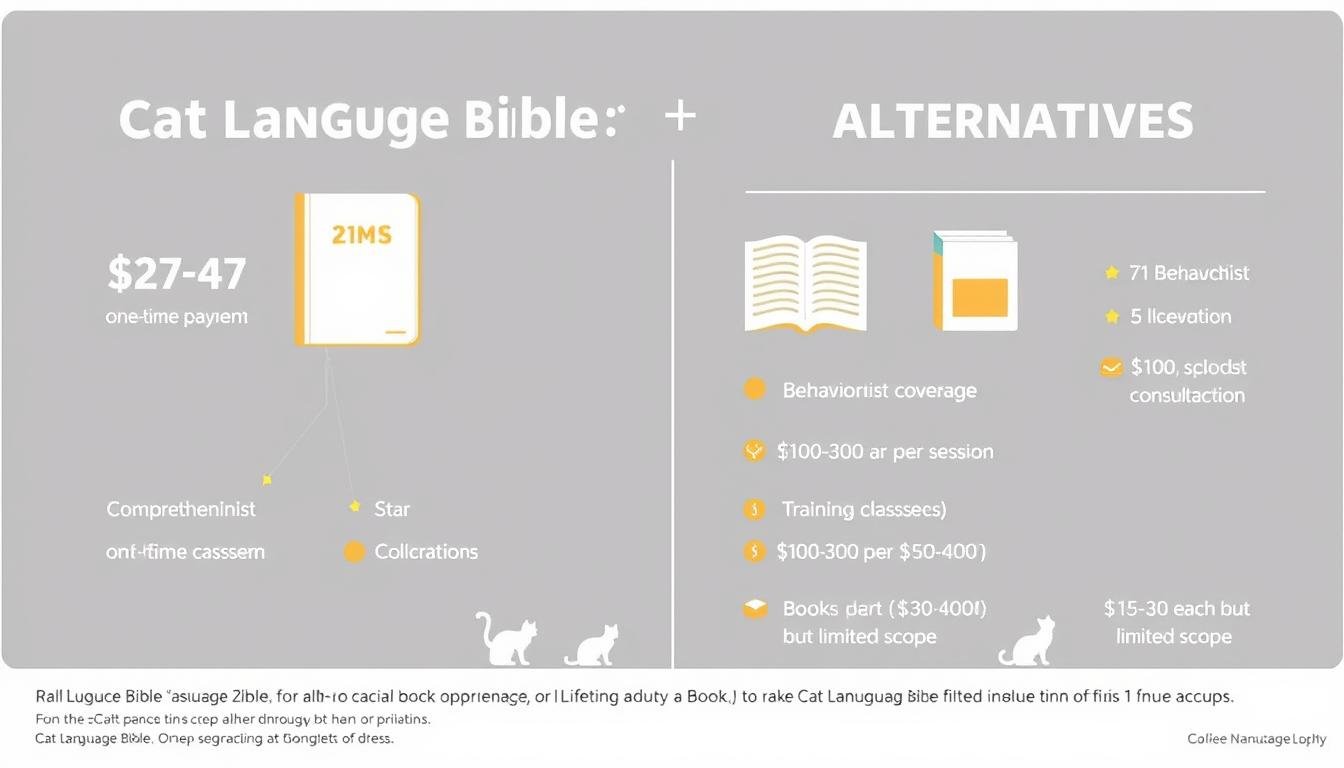Visual comparison of the value of learning how to speak cat through the Cat Language Bible versus other options